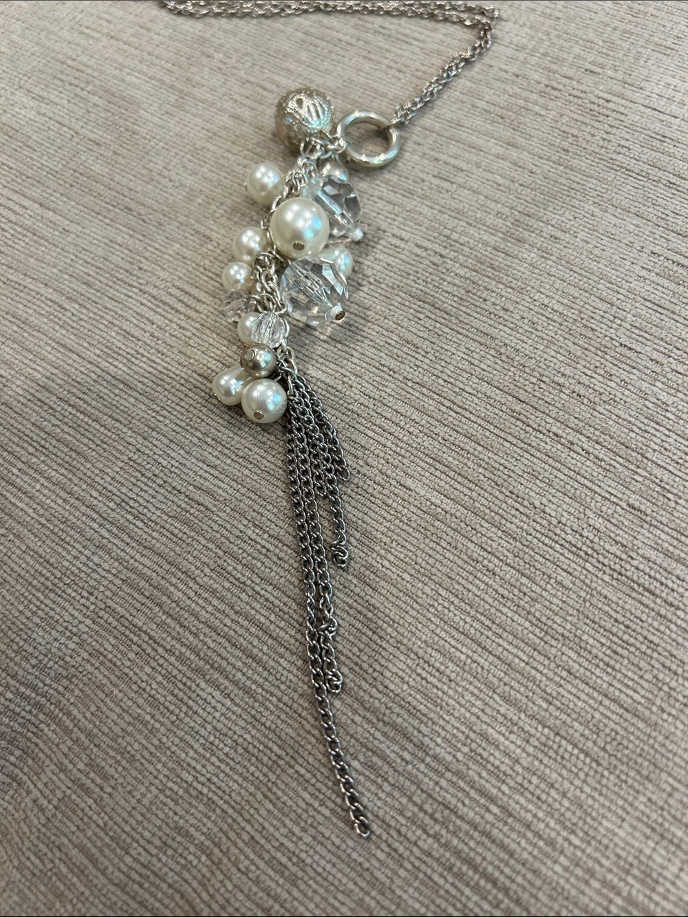 Silver Pearl and Crystal Tassel Necklace image 2